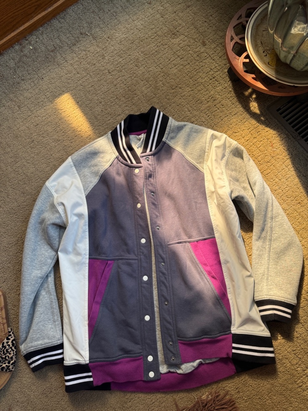 Colorblock Varsity Jacket in Gray, Purple & Pink - Unbranded